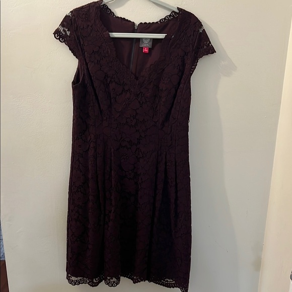 Vince Camuto A-line Mini Dress with Lace Cap Sleeves - Picture 1 of 7